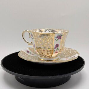 Collingwoods English Teacup Saucer Floral Gold Trim Countess Pattern Set Vintage